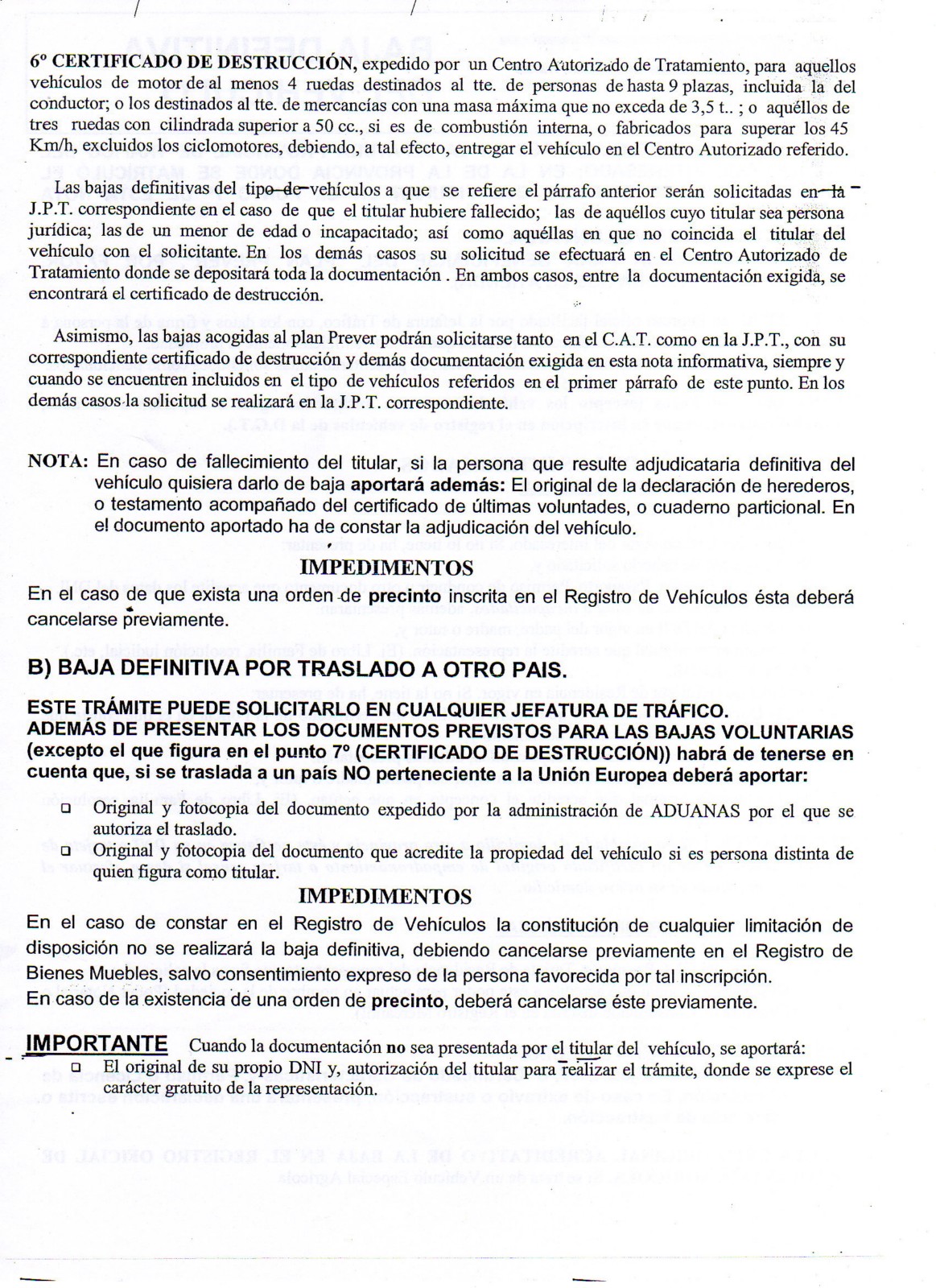 BAJA DEFINITIVA DE UN VEHÍCULO